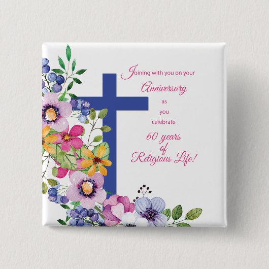 Badge Carré 5 Cm 60e Anniversaire, Nun, Religious Life Cross (Devant)