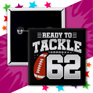 Badge Carré 5 Cm 62 ans Tackle Football Party 62e anniversaire