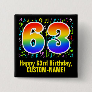 Badge Carré 5 Cm 63e anniversaire : Symboles de musique colorée, A