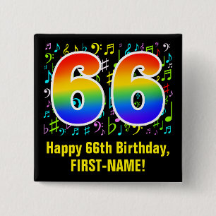 Badge Carré 5 Cm 66e anniversaire : Symboles de musique colorée, A