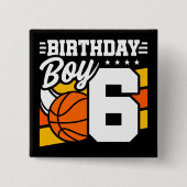Badge Carré 5 Cm 6 ans Basketball Party Thème 6e anniversaire garço (Devant)