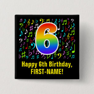 Badge Carré 5 Cm 6e anniversaire : Symboles de musique colorée, Arc