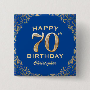 Badge Carré 5 Cm 70e anniversaire Parties scintillant bleue et or c