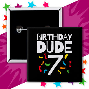 Badge Carré 5 Cm 7e anniversaire 7 année fête des garçons Anniversa