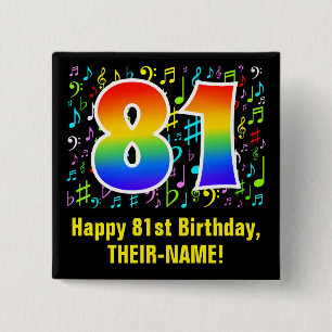 Badge Carré 5 Cm 81e anniversaire : Symboles de musique colorée, A