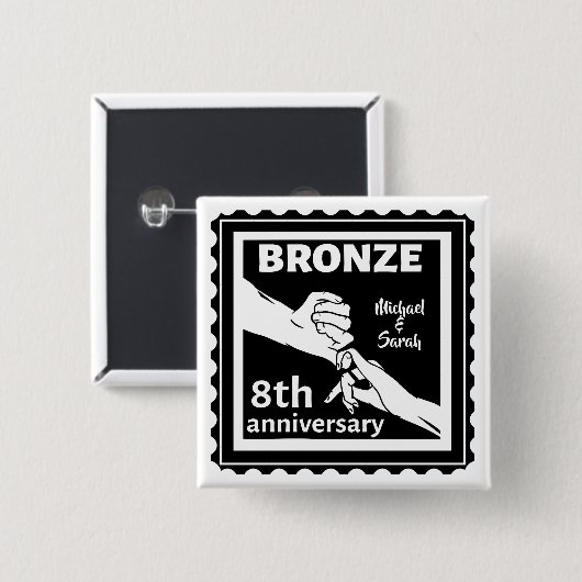 Badge Carré 5 Cm 8e anniversaire mariage cadeau traditionnel bronze (Devant & derrière)