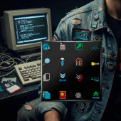 Badge Carré 5 Cm 90s Retro Tech and Web Icon Pattern