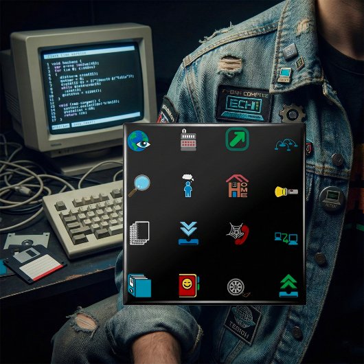 Badge Carré 5 Cm 90s Retro Tech and Web Icon Pattern
