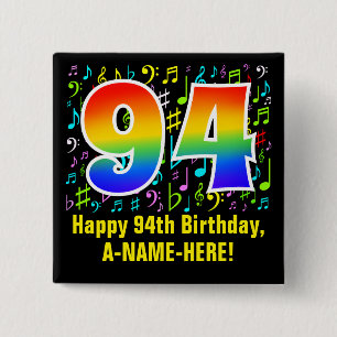 Badge Carré 5 Cm 94e anniversaire : Symboles de musique colorée, Ar