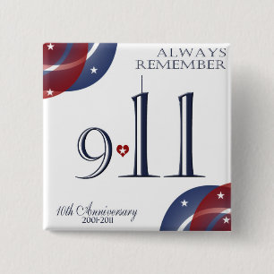 Badge Carré 5 Cm 9-11 boutons patriotiques de dixième anniversaire