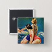 Badge Carré 5 Cm À la piscine (Devant & derrière)