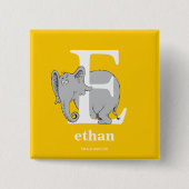 Badge Carré 5 Cm ABC du Dr Seuss : Lettre E - Blanc | Ajouter Votre (Devant)