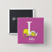 Badge Carré 5 Cm ABC du Dr Seuss : Lettre L - Blanc | Ajouter Votre (Devant & derrière)