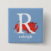 Badge Carré 5 Cm ABC du Dr Seuss : Lettre R - Blanc | Ajouter Votre (Devant)