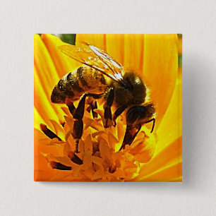 Badge Carré 5 Cm Abeille sur une fleur