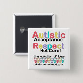 Badge Carré 5 Cm Acceptation autistique Respect non guéri (Devant & derrière)