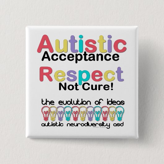 Badge Carré 5 Cm Acceptation autistique Respect non guéri (Devant)