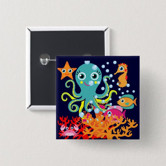 Badge Carré 5 Cm Accueil vers l'océan (Devant & derrière)