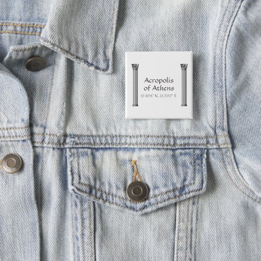 Badge Carré 5 Cm Acropole d'Athènes Latitude Longitude (En situation)