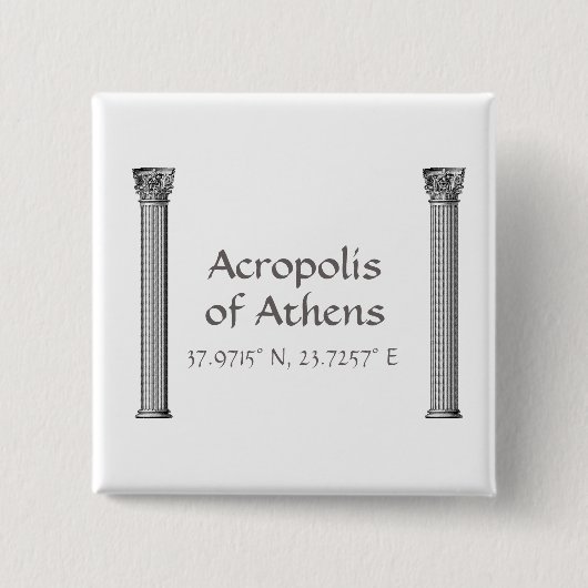 Badge Carré 5 Cm Acropole d'Athènes Latitude Longitude (Devant)