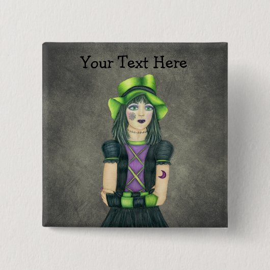 Badge Carré 5 Cm Ado gothique éffrayante fille Casquette vert Tatto (Devant)