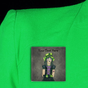 Badge Carré 5 Cm Ado gothique éffrayante fille Casquette vert Tatto