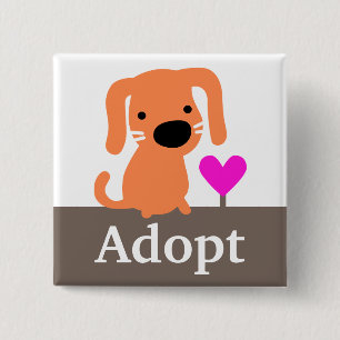 Badge Carré 5 Cm Adoption orange d'animal familier de chien