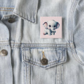 Badge Carré 5 Cm adorable Kawaii Baby Elephant (En situation)