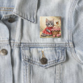 Badge Carré 5 Cm adorable kitten button (En situation)