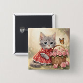 Badge Carré 5 Cm adorable kitten button (Devant & derrière)
