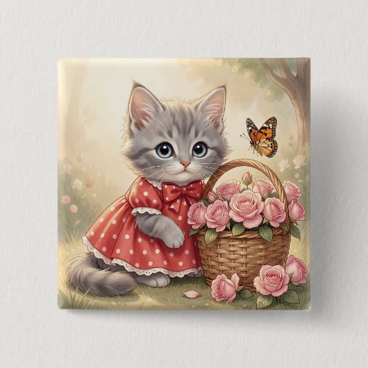Badge Carré 5 Cm adorable kitten button (Devant)