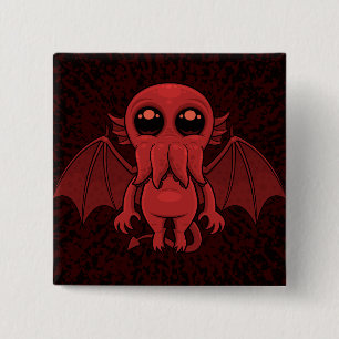 Badge Carré 5 Cm Adorable Monstre de la mer de Cthulhu Rouge