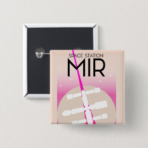 Badge Carré 5 Cm Affiche de la Station spatiale russe MIR