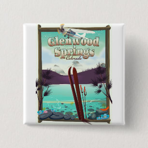Badge Carré 5 Cm Affiche de ski de Glenwood Springs Colorado.