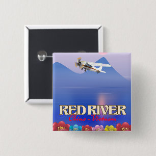 Badge Carré 5 Cm Affiche de vacances sur la rivière Rouge au Cambod