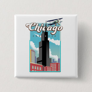Badge Carré 5 Cm Affiche de voyage Chicago Illinois États-Unis