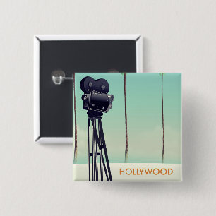 Badge Carré 5 Cm Affiche de voyage de caméra vintage Hollywood