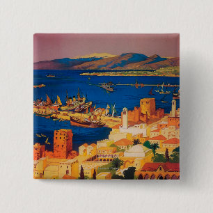 Badge Carré 5 Cm Affiche de voyage de Français, voyageant en Syrie