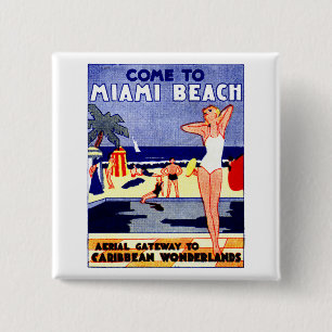 Badge Carré 5 Cm Affiche de voyage de Miami Beach 1925