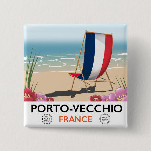 Badge Carré 5 Cm Affiche de voyage de plage à Porto-Vecchio, France