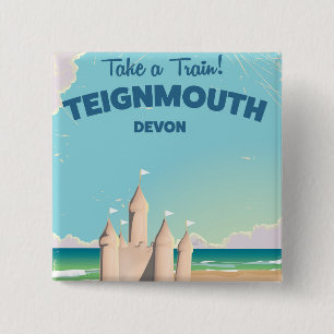 Badge Carré 5 Cm Affiche de voyage de Teignmouth Beach Devon Vintag
