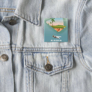 Badge Carré 5 Cm Affiche de voyage illustrée de l'Algérie.