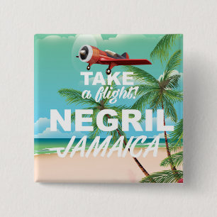 Badge Carré 5 Cm Affiche de voyage vintage de la plage de Negril Ja