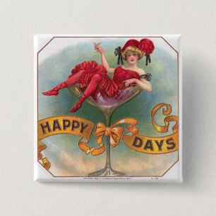Badge Carré 5 Cm Affiche Femme Vintage dans un Verre à Champagne :