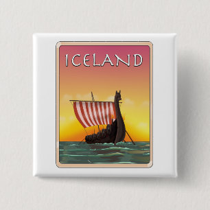 Badge Carré 5 Cm Affiche Islande Viking Travel
