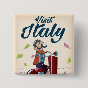 Badge Carré 5 Cm Affiche rétro de scooter de dessin animé italien.
