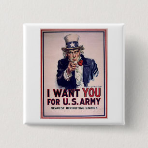 Badge Carré 5 Cm Affiche vintage de recrutement d'armée d'Oncle Sa
