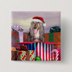 Badge Carré 5 Cm Afghanistan Hound Noël Surprise