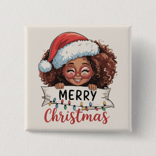Badge Carré 5 Cm Afro-Américain Joyeux Noël Africain Noir