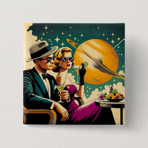 Badge Carré 5 Cm Âge Spatial Las Vegas Martini Gangster Party